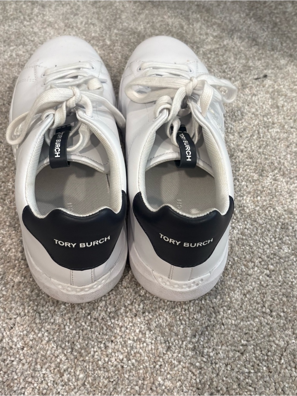 Tory Burch White Slip-On Sneakers with Navy Logo. Size 9.5